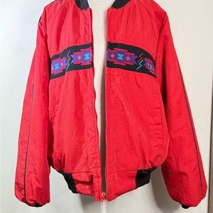 Vintage Red Bomber Jacket with Tribal Pattern